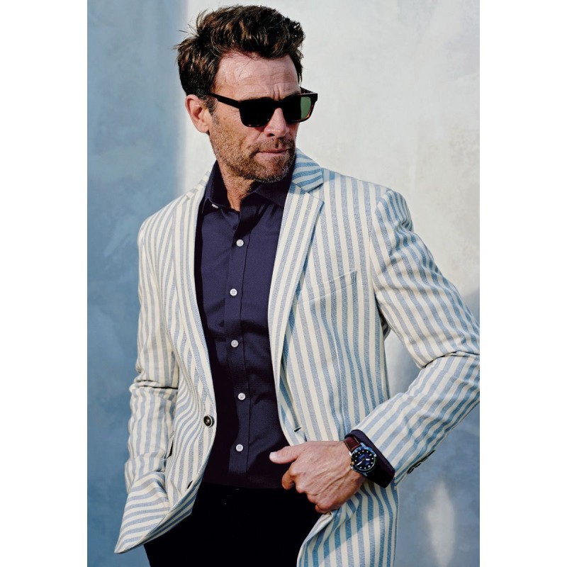 Jackets Brook Taverner Tailored Fit Roope Blue Stripe Stretch Cotton Jacket £116.00