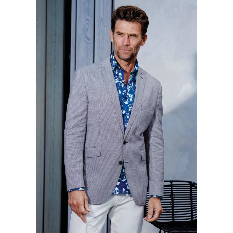 Jackets Brook Taverner Tailored Fit Anderson Blue Puppytooth Cotton Linen Jacket £116.00