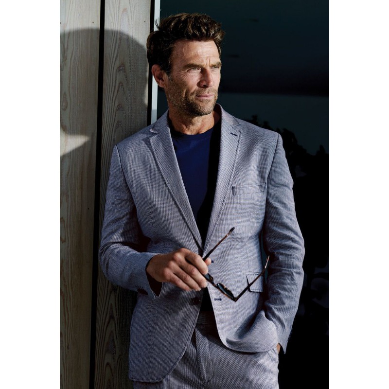 Jackets Brook Taverner Tailored Fit Anderson Blue Puppytooth Cotton Linen Jacket £116.00