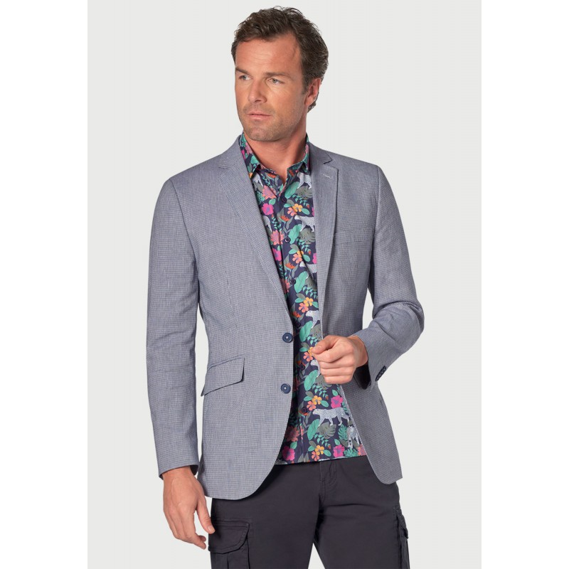 Jackets Brook Taverner Tailored Fit Anderson Blue Puppytooth Cotton Linen Jacket £116.00