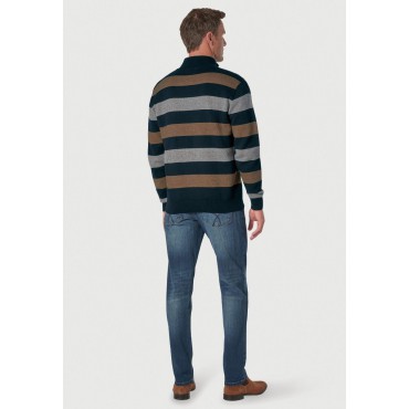 Jumpers Brook Taverner Woodbridge Navy Stripe Zip Neck Cotton Jumper £62.00