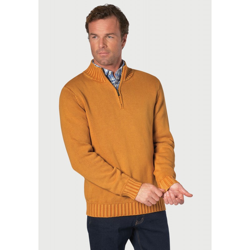 Jumpers Brook Taverner Edmonds Mustard Washed Cotton Zip Neck Jumper £80.00