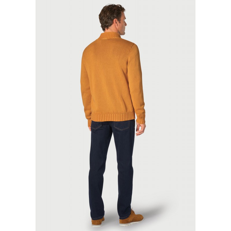 Jumpers Brook Taverner Edmonds Mustard Washed Cotton Zip Neck Jumper £80.00