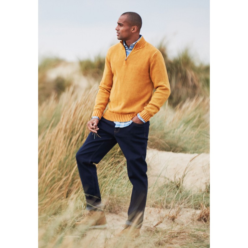 Jumpers Brook Taverner Edmonds Mustard Washed Cotton Zip Neck Jumper £80.00