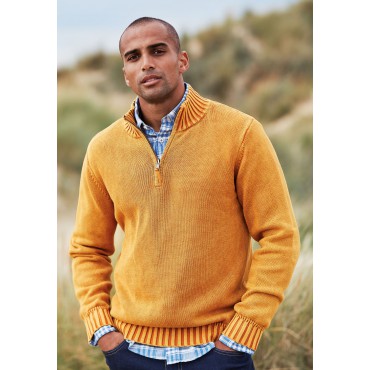 Jumpers Brook Taverner Edmonds Mustard Washed Cotton Zip Neck Jumper £80.00