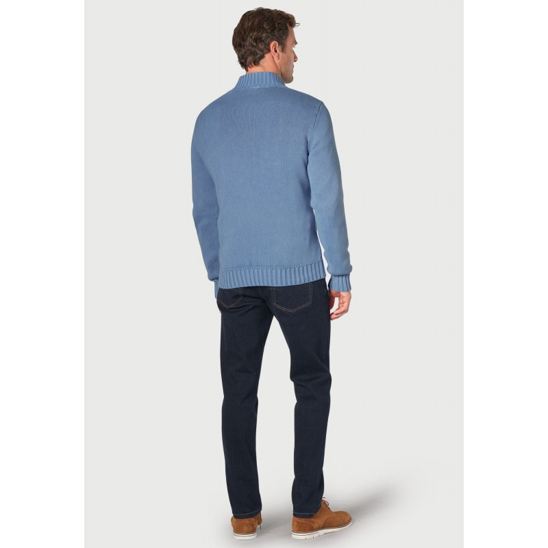 Jumpers Brook Taverner Edmonds Blue Washed Cotton Zip Neck Jumper £80.00