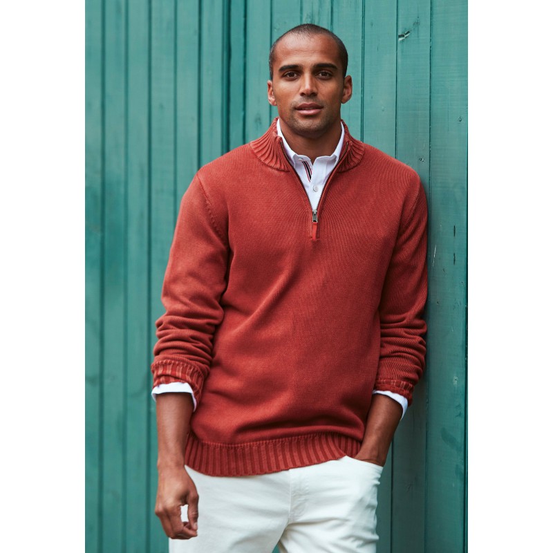 Jumpers Brook Taverner Edmonds Red Washed Cotton Zip Neck Jumper £80.00