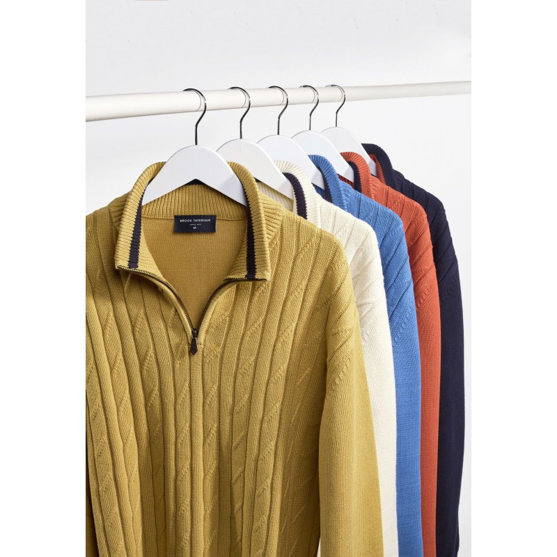 Jumpers Brook Taverner Sharpe Lemon Cotton Cable Knit Zip Neck Jumper £54.00