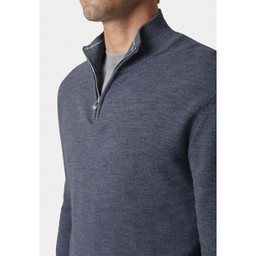 Jumpers Brook Taverner Ricky Denim Blue Pique Knit Zip Neck Jumper £62.00