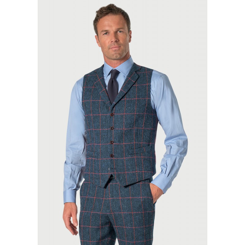 Waistcoats Brook Taverner Regular Fit Inverness Blue Check Harris TweedR Suit Waistcoat £108.00