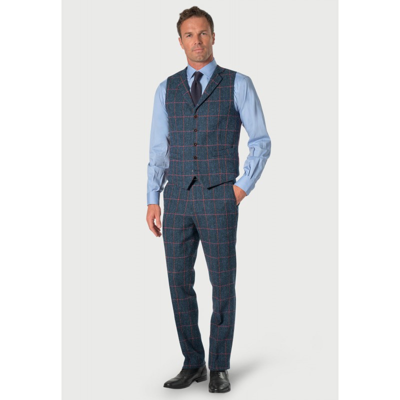 Waistcoats Brook Taverner Regular Fit Inverness Blue Check Harris TweedR Suit Waistcoat £108.00