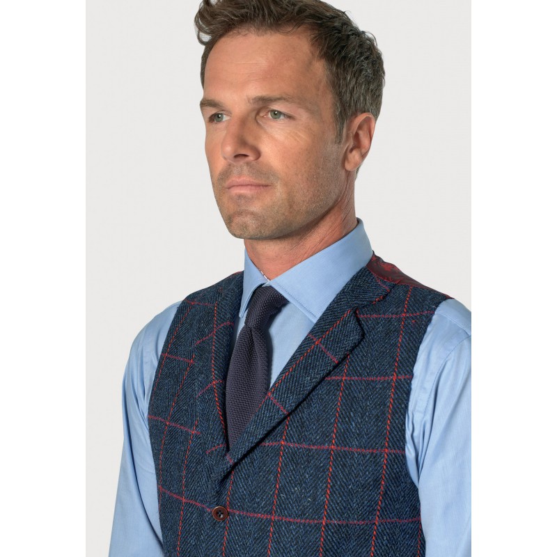 Waistcoats Brook Taverner Regular Fit Inverness Blue Check Harris TweedR Suit Waistcoat £108.00