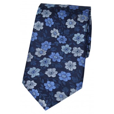 Silk Ties Soprano Ties Soprano Shades Of Blue Flowers On Navy Ground Silk Tie £22.00