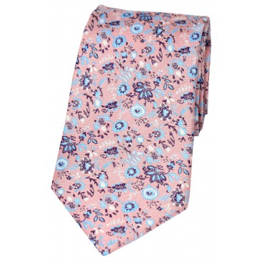 Silk Ties Soprano Ties Soprano Pink With Small Cyan Coloured Flowers Silk Tie £22.00