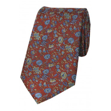 Silk Ties Soprano Ties Soprano Dark Autumn Rust Silk Tie With Bronze And Blue Small Flowers £22.00