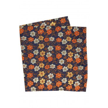 Pocket Square Soprano Ties Soprano Dark Navy With Orange Bronze Ivory Flowers Silk Pocket Square £16.00