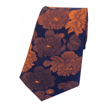 Silk Ties Soprano Ties Soprano Brown And Burnt Orange Large Flowers Silk Tie £23.00