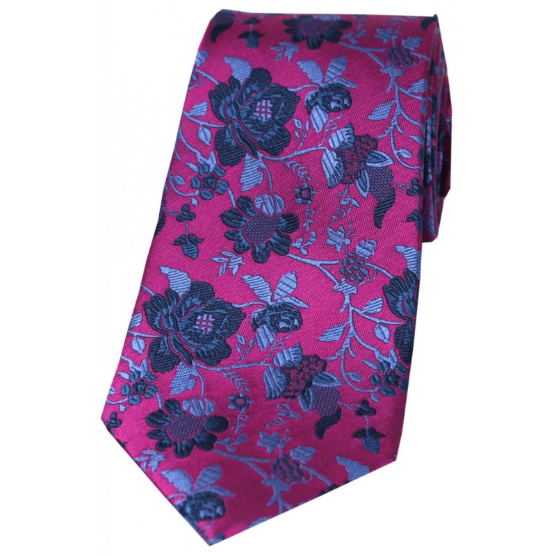 Silk Ties Soprano Ties Soprano Fuchsia With Blue And Navy Flowers Silk Tie £21.00