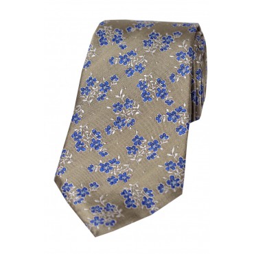 Silk Ties Soprano Ties Soprano Tan Ground Small Blue Flowers Silk Tie £21.00