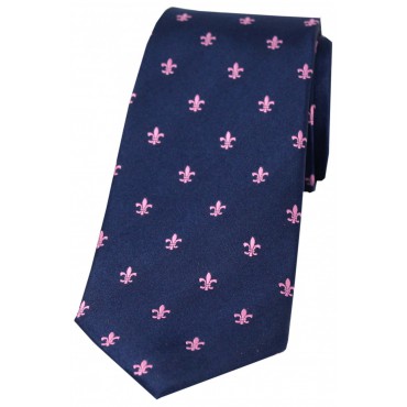 Silk Ties Soprano Ties Soprano Pink Fleur De Lys On Navy Ground Silk Tie £21.00