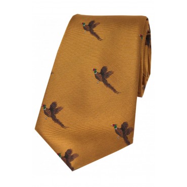 Silk Ties Soprano Ties Soprano Flying Pheasants On Golden Ground Country Silk Tie £23.00