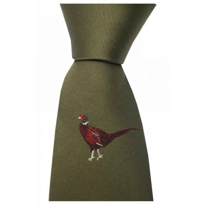 Silk Ties Soprano Ties Soprano Single Motif Standing Pheasant On Green Ground Country Silk Tie £23.00