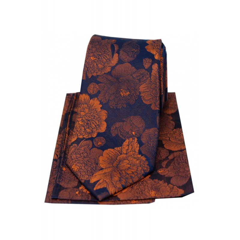 Silk Hankies Soprano Ties Soprano Brown And Burnt Orange Large Flowers Silk Tie And Hanky Set £34.00