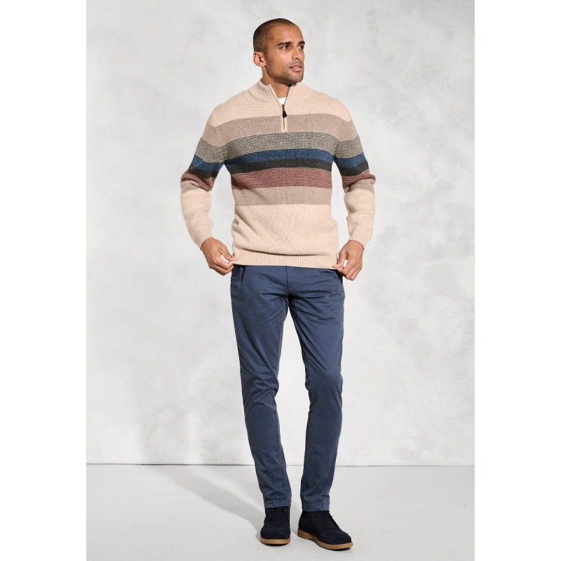 Jumpers Brook Taverner Sowe Oatmeal Lambswool Multi Hoop Zip Neck Jumper £71.00