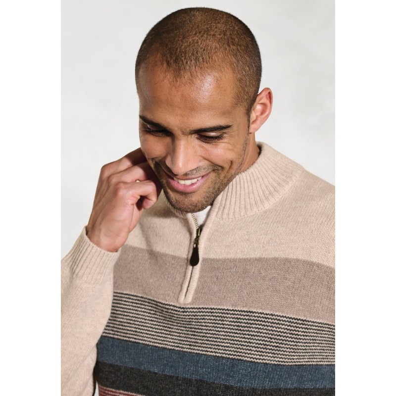 Jumpers Brook Taverner Sowe Oatmeal Lambswool Multi Hoop Zip Neck Jumper £71.00