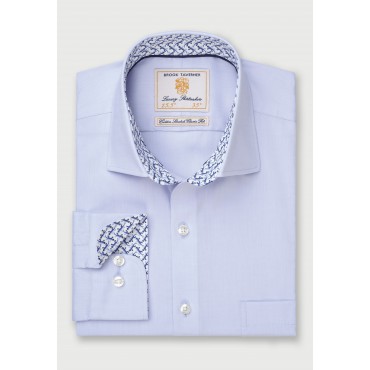 Business Casual Shirts Brook Taverner Tailored Fit Plain Sky Blue Business Casual Stretch Cotton Shirt £269.00