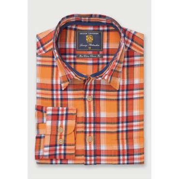 Harris Tweed Jackets Brook Taverner Regular Fit Apricot Slub Check Cotton Shirt £53.00