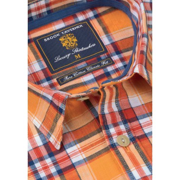 Harris Tweed Jackets Brook Taverner Regular Fit Apricot Slub Check Cotton Shirt £53.00