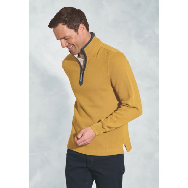 Pocket Square Brook Taverner Turner Mustard Fine Rib Cotton Zip Neck Sweatshirt £62.00