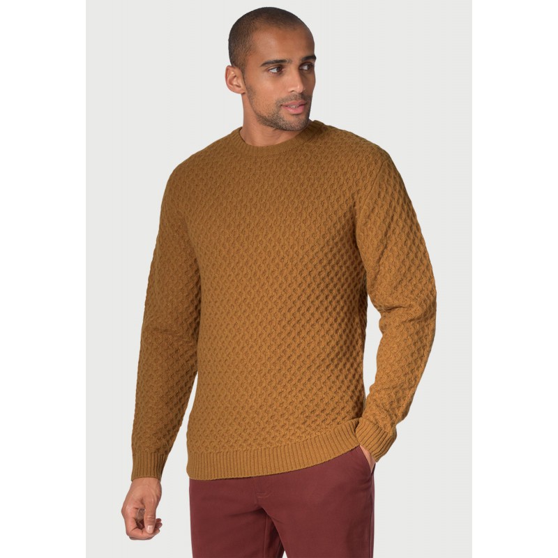 Knitted Ties Brook Taverner Lune Ochre Lambswool Lattice Stitch Crew Neck Jumper £71.00