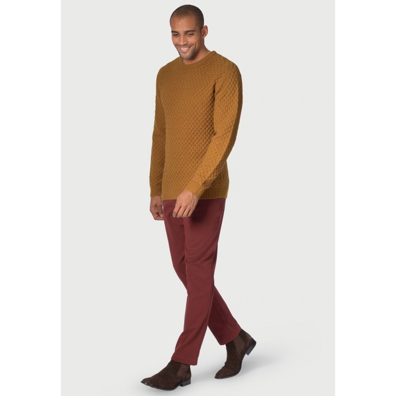 Knitted Ties Brook Taverner Lune Ochre Lambswool Lattice Stitch Crew Neck Jumper £71.00