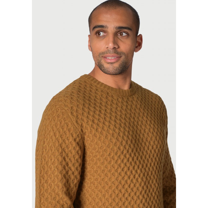 Knitted Ties Brook Taverner Lune Ochre Lambswool Lattice Stitch Crew Neck Jumper £71.00