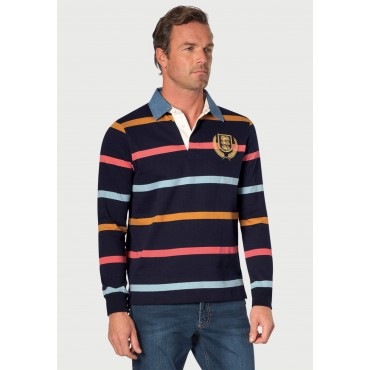 Union Brook Taverner Parfitt Navy Pure Cotton Stripe Rugby Shirt £62.00