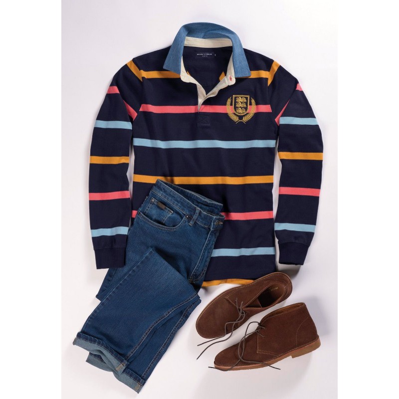 Union Brook Taverner Parfitt Navy Pure Cotton Stripe Rugby Shirt £62.00