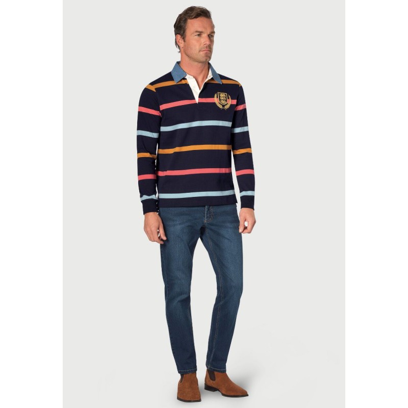 Union Brook Taverner Parfitt Navy Pure Cotton Stripe Rugby Shirt £62.00