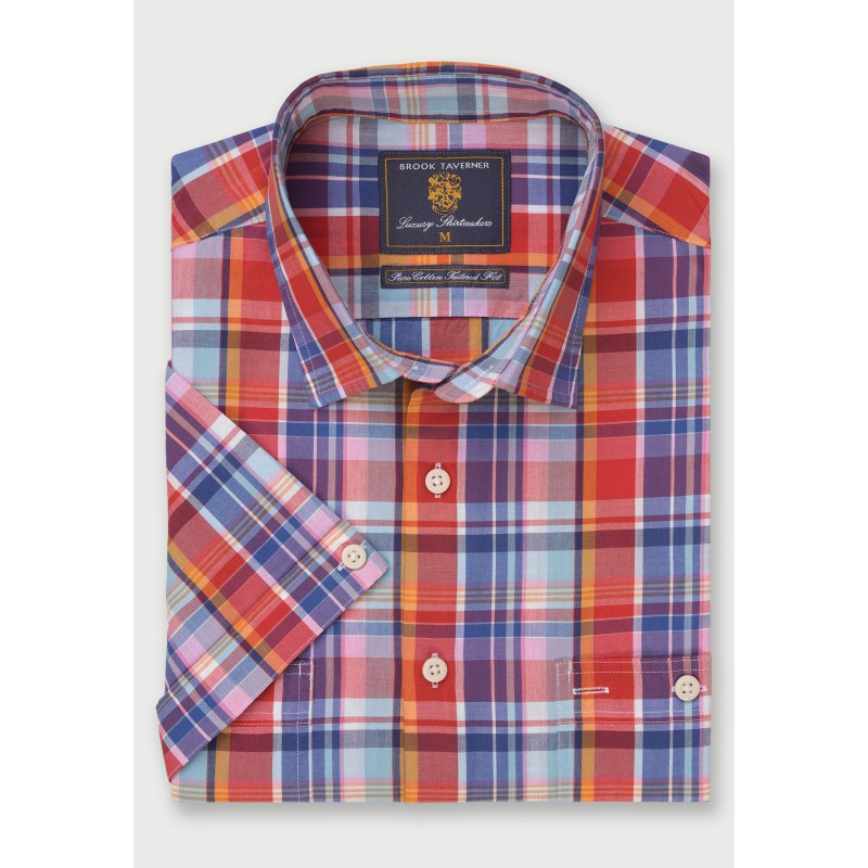 Cufflinks Brook Taverner Regular Fit Rose Madras Check Short Sleeve Cotton Shirt £116.00