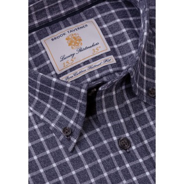 Sports Brook Taverner Regular Fit Navy Jaspe Check Regular Fit 33 5 Sleeve Cotton Shirt £80.00