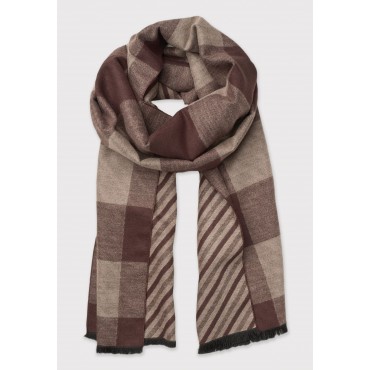 Braces Brook Taverner Brown Check And Stripe Double Faced Scarf £27.00