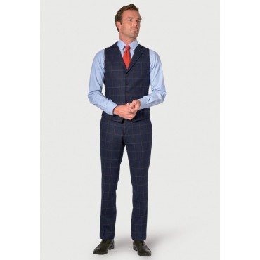 Silk Hankies Brook Taverner Tailored Fit Frost Dark Navy Check Wool Waistcoat £89.00