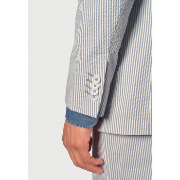 Suit Trousers Brook Taverner Tailored Fit Drewett Blue Stripe Cotton Stretch Seersucker Trouser Suit £178.00