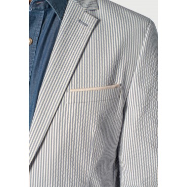 Suit Trousers Brook Taverner Tailored Fit Drewett Blue Stripe Cotton Stretch Seersucker Trouser Suit £178.00