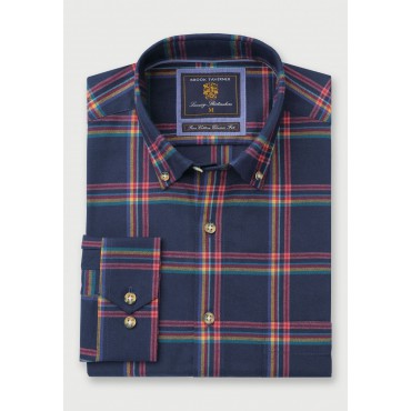 Twill Shirts Brook Taverner Tailored Fit Navy Overcheck 35 Sleeve Cotton Twill Shirt £148.00