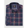 Twill Shirts Brook Taverner Tailored Fit Navy Overcheck 35 Sleeve Cotton Twill Shirt £148.00