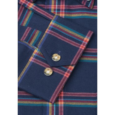 Twill Shirts Brook Taverner Tailored Fit Navy Overcheck 35 Sleeve Cotton Twill Shirt £148.00