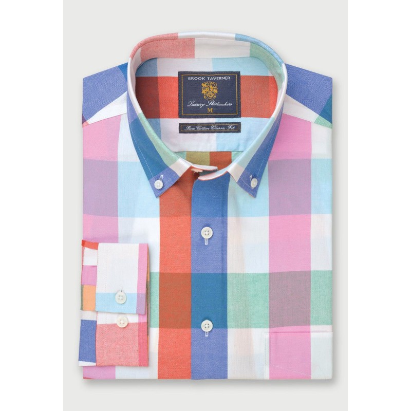 Shirts Brook Taverner Tailored Fit Blue Turquoise Aqua Rose White And Apricot Seasonal Colours Cotton Shirt £53.00