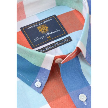 Shirts Brook Taverner Tailored Fit Blue Turquoise Aqua Rose White And Apricot Seasonal Colours Cotton Shirt £53.00